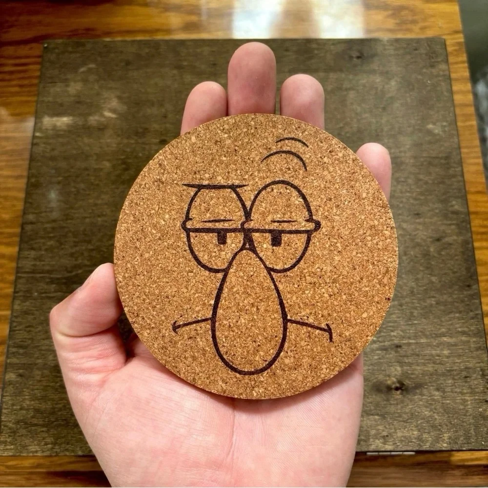 SpongeBob SquarePants Squidward Face Laser Engraved Cork Coaster